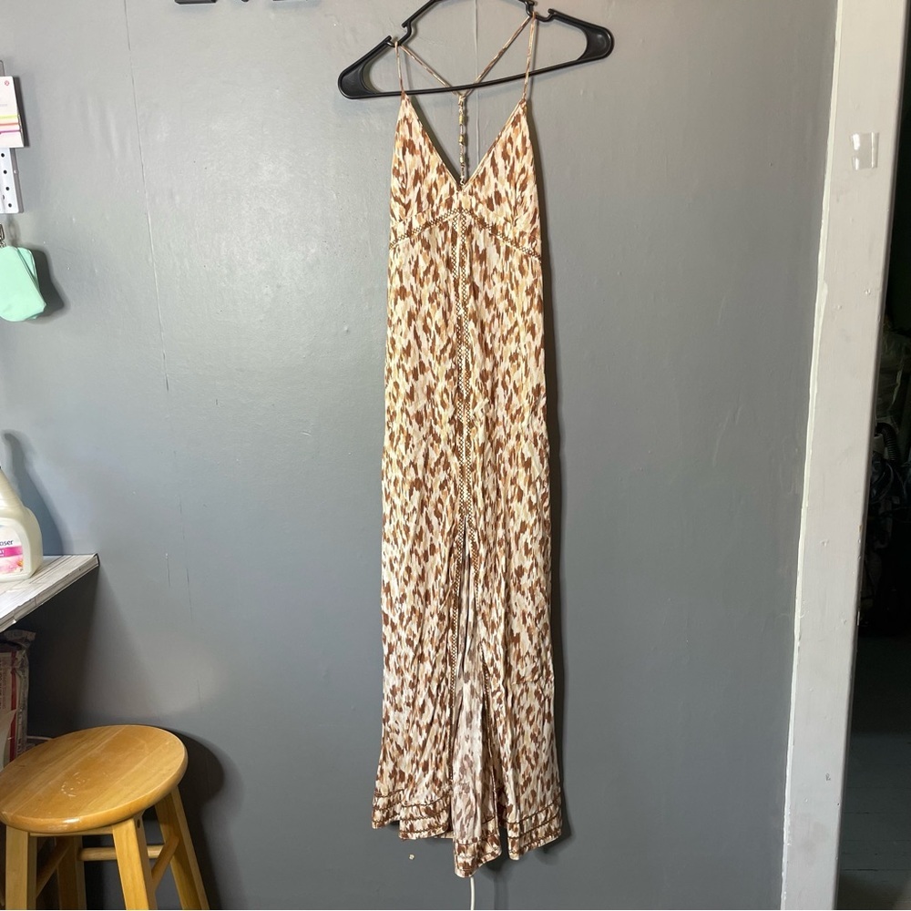 AERIE FRONT SLIT MAXI DRESS open back size small color: horizon - Picture 2 of 11
